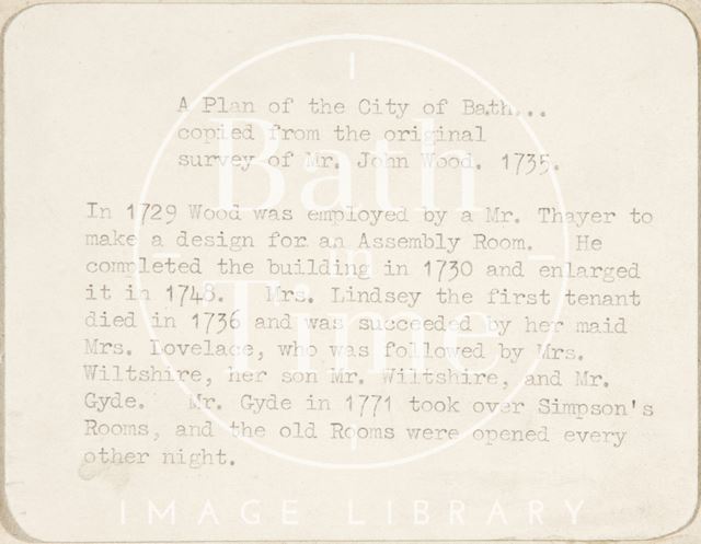 Description accompanying the John Wood Plan of the City of Bath 1735