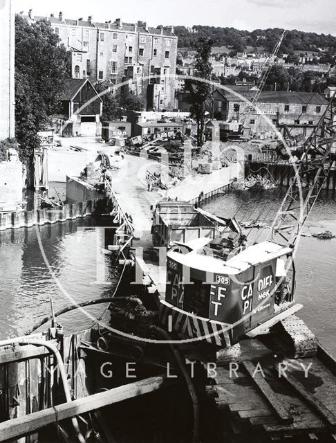 Pulteney Bridge showing weir redevelopment, Bath 1970