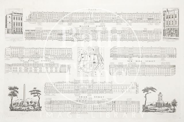 Plan of Bath (1700) and Street panoramas c.1840