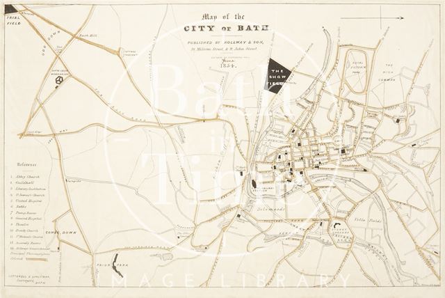 Map of the City of Bath showing the site of the Show Field off the Lower Bristol Road 1854