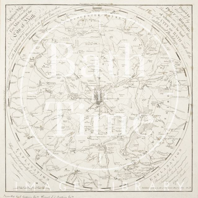 An Improved Map of the Villages, Roads, Farm Houses &c. Five Miles round the City of Bath 1787