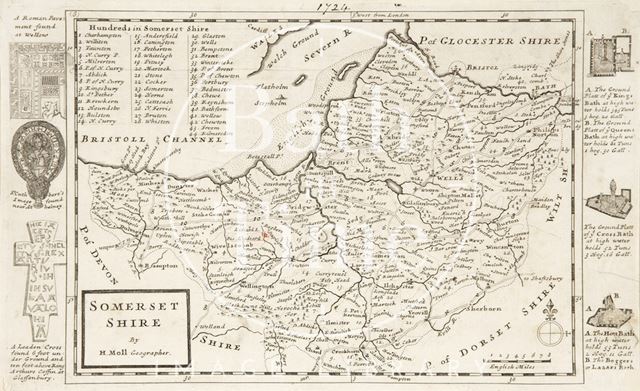 Map of Somersetshire by H. Moll Geographer 1724