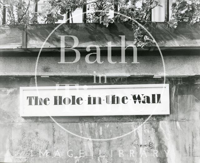 The Hole in the Wall restaurant sign, George Street, Bath 1970