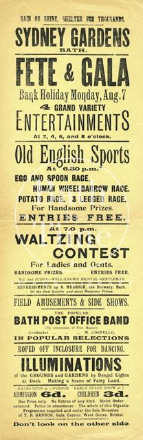 Advertisement for the Fete & Gala at Sydney Gardens, Bath 1899