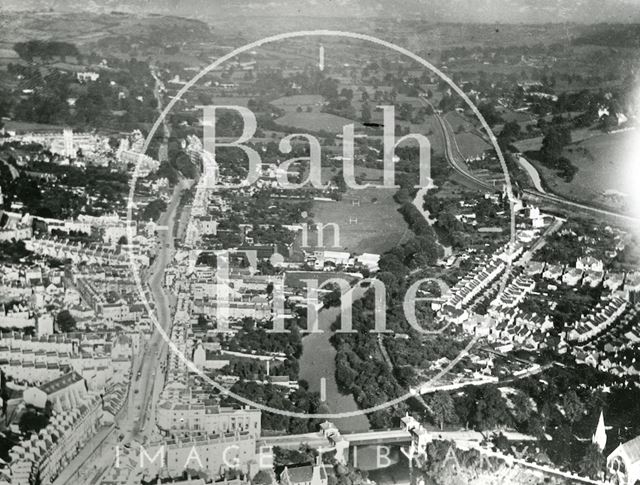 Aerial photograph of Bath featuring the view beyond Cleveland Bridge looking northeast 1924