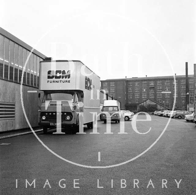 Outside the new Bath Cabinet Maker's works, Lower Bristol Road, Bath 1967