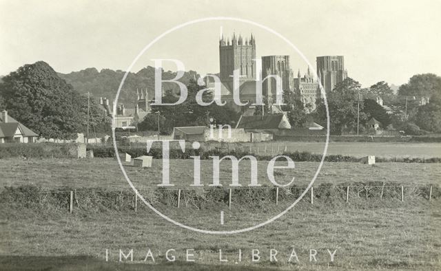 Distant view of Wells Cathedral, Somerset c.1930