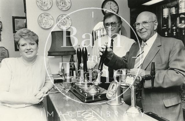 Behind the bar at the Hare and Hounds, Lansdown, Bath 1986