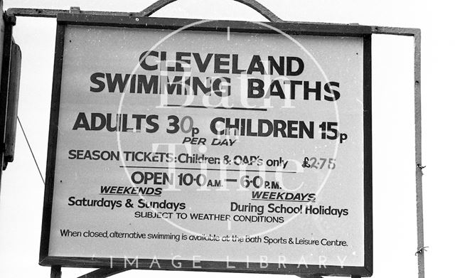 The entrance sign to the Cleveland Baths, Bath 1977