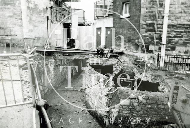 Boatstall Lane excavations at modern level leading to the East Gate, Bath c.1980