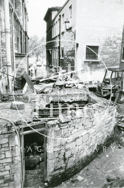 Boatstall Lane excavations at modern level leading to the East Gate, Bath c.1980