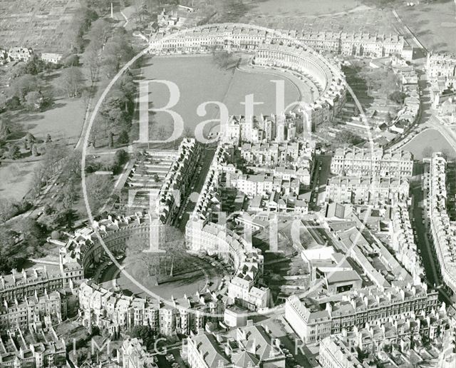 Aerial view of the Circus looking towards Royal Crescent, Bath c.1960