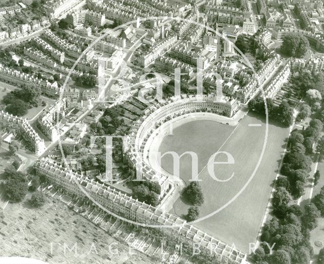 Aerial view of Royal Crescent and St. James's Square, Bath c.1960