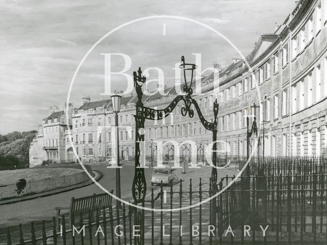 View of Lansdown Crescent and decorative ironwork, Bath c.1950