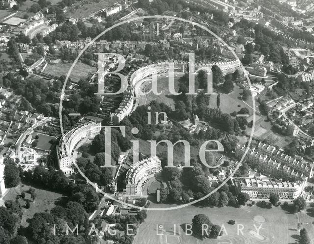 Aerial view of Lansdown Crescent, Somerset Place and Cavendish Crescent, Bath c.1971