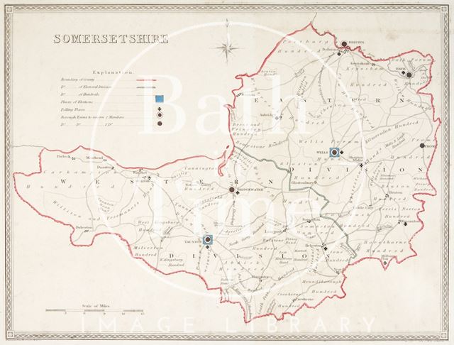 Map of Somerset showing the Magisterial Divisions 1856