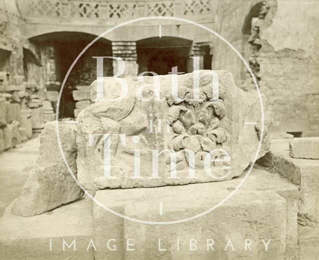 A roman fragment uncovered at the Roman Baths, Bath c.1890