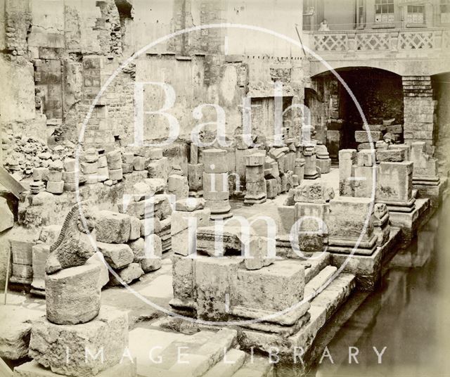 Roman artefacts shown at the newly excavated Roman Baths in Bath c.1890