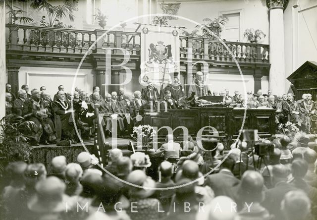 The Marquess of Bath receiving the Freedom of the City in the Reception Hall of the Roman Baths, Bath 1929