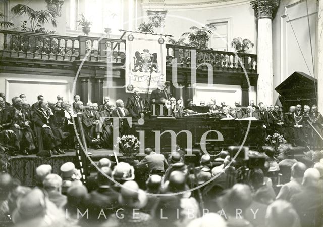 The Marquess of Bath receiving the Freedom of the City in the Reception Hall of the Roman Baths, Bath 1929