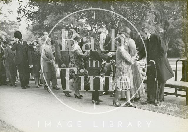 The Marquess of Bath receiving visitors to the mayoral garden party, Royal Victoria Park, Bath 1929