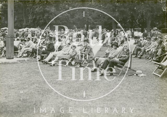 Visitors in deckchairs in Royal Victoria Park, Bath 1929