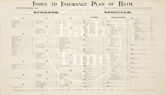 Index Goad Insurance Map of Bath 1902