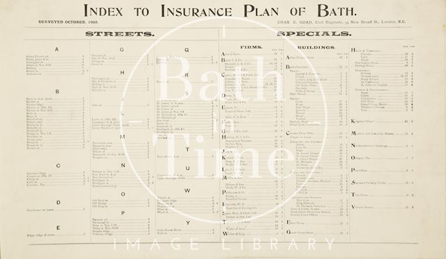 Index Goad Insurance Map of Bath 1924