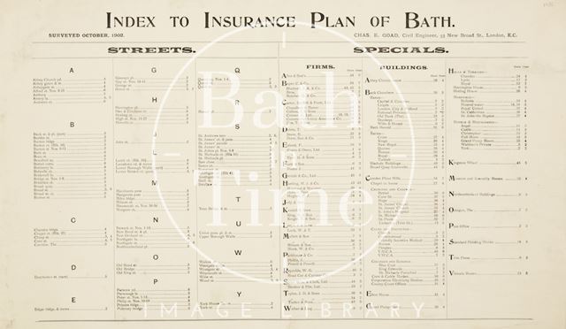 Index Goad Insurance Map of Bath 1936