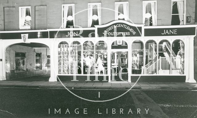 Jon & Jane, ladies and gentlemens outfitters, 19, Cheap Street, Bath 1973