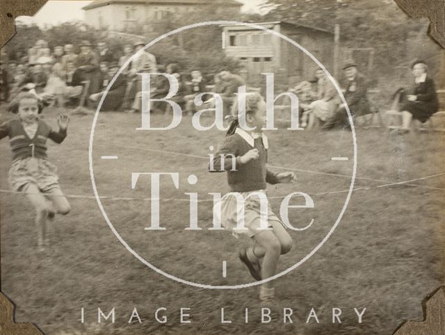 Girls running race, Charlton Park, Keynsham, Somerset 1945