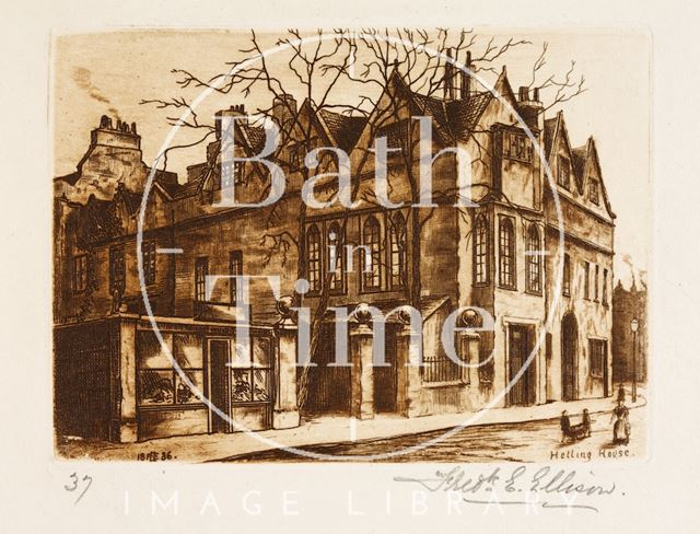 Etching of Hetling House or Abbey Church House, Bath 1886