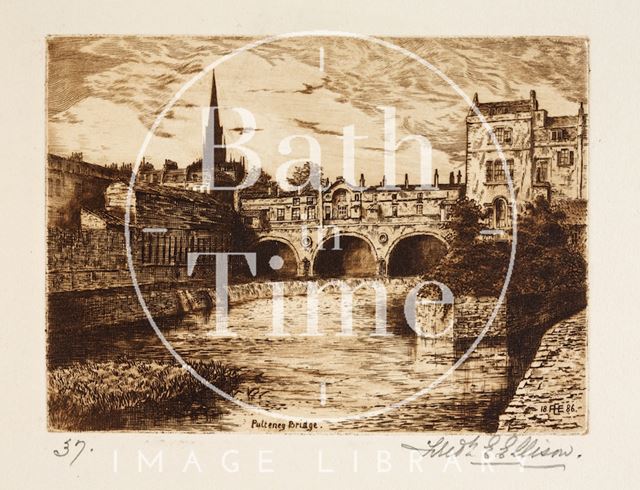 Etching of Pulteney Bridge, Bath 1886