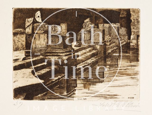 Etching of the Roman Great Bath, Bath 1887