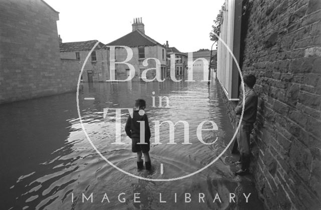 Floodwater at Westmoreland Road at the junction of Cheltenham Street, Bath 1968