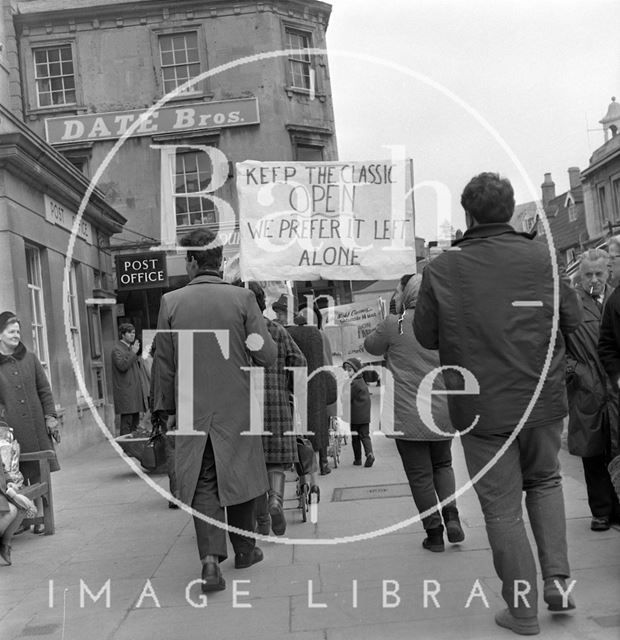 Protests over cinema demolition in Frome, Somerset c.1965