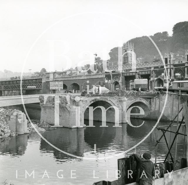 Old Bridge during demolition, Bath 1964