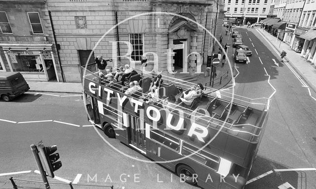 Tour bus turning into New Market Row, Bath 1992