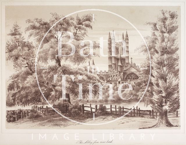 Bath Abbey from river bank 1881