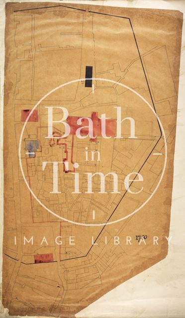 Tracing of a map of the City of Bath c.1750 with highlights c.1860-1870