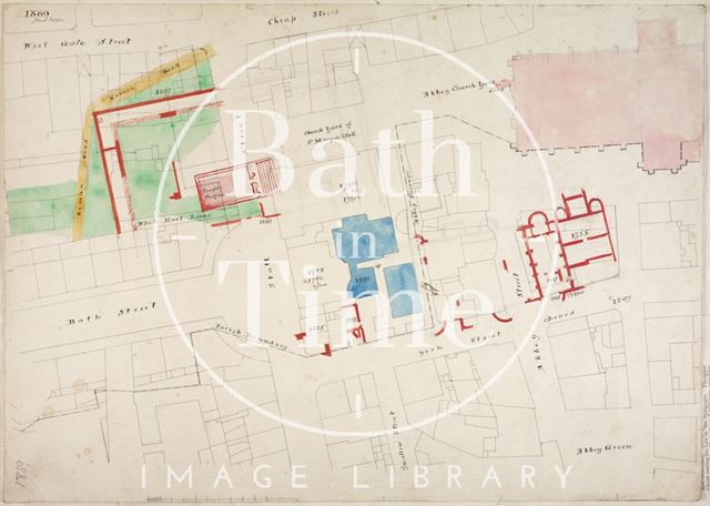 Plan of the area around Bath Abbey 1869