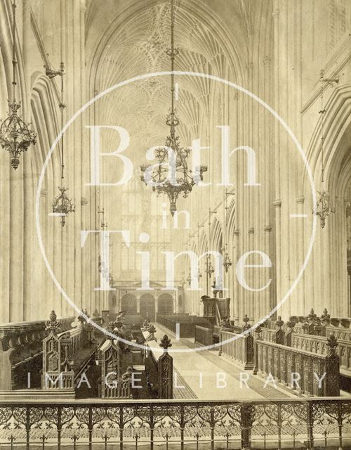 Interior of Bath Abbey looking towards the west door c.1890