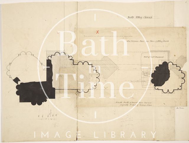 Sectional drawings of old Norman nave, Bath Abbey c.1860-1874