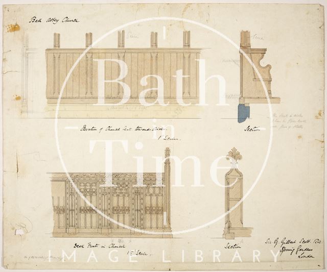 Designs for the pews, Bath Abbey c.1869