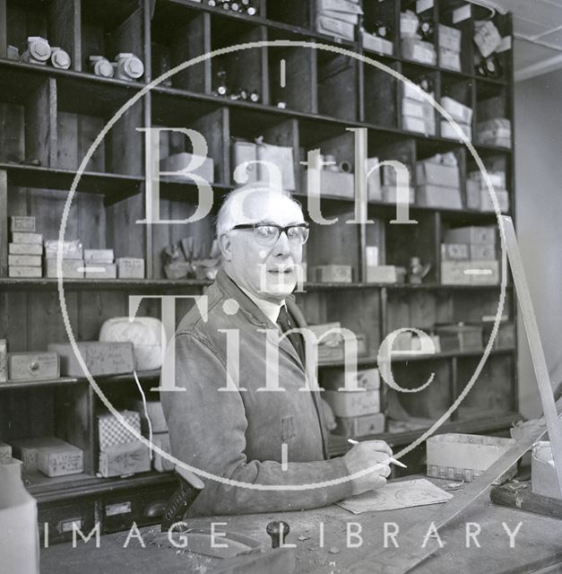 A member of staff at Bowler's, Corn Street, Bath 1970