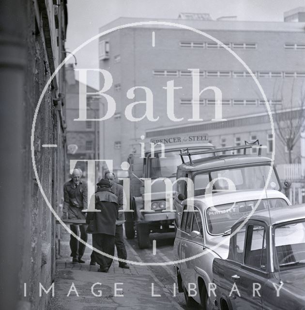 Moving a plate of steel from Bowler's, Corn Street, Bath 1970