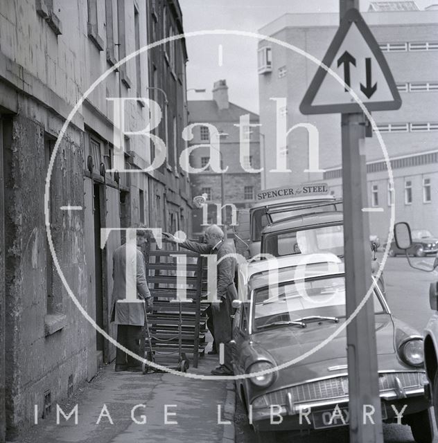 Moving a plate of steel from Bowler's, Corn Street, Bath 1970