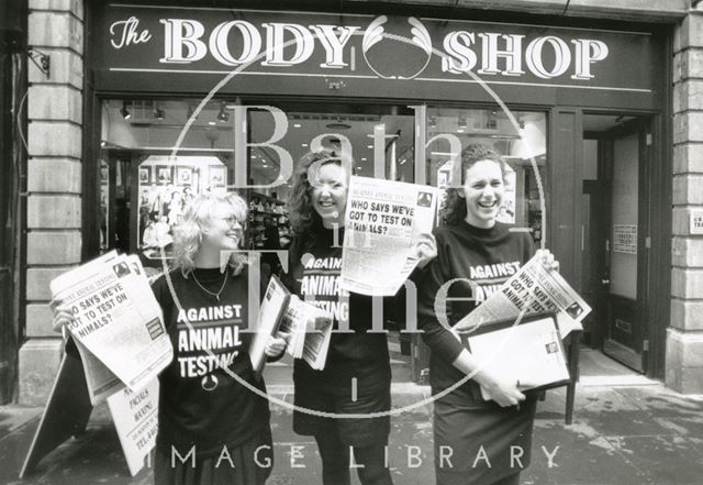 Demonstration against the testing of make-up on animals, Bath 1990