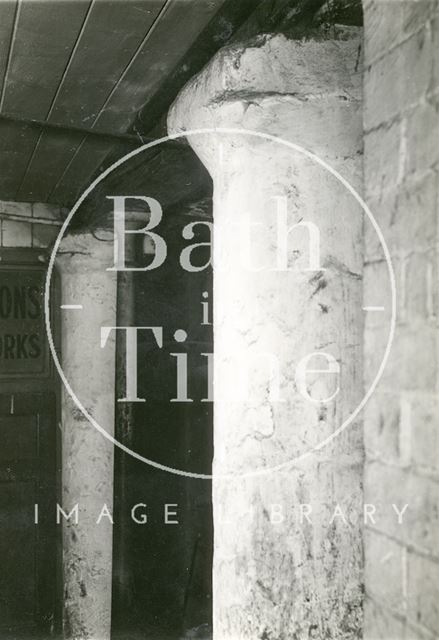 St. Michael's Medieval rectory showing part of upper storey of cottages, Bath c.1936