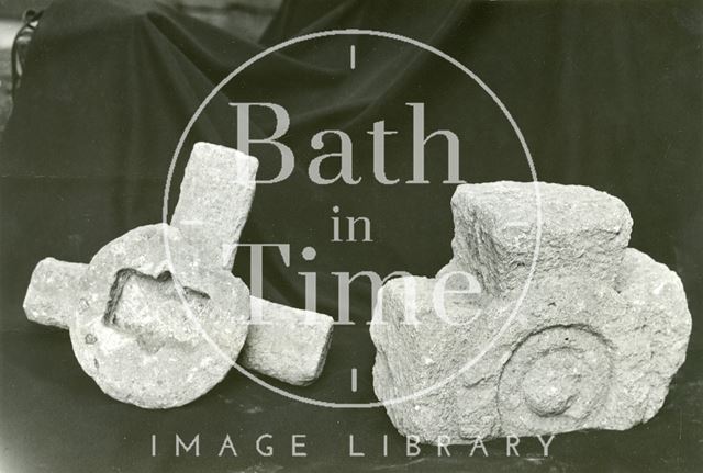 Two ancient crosses in the sanctuary of Widcombe Old Church, Bath c.1930